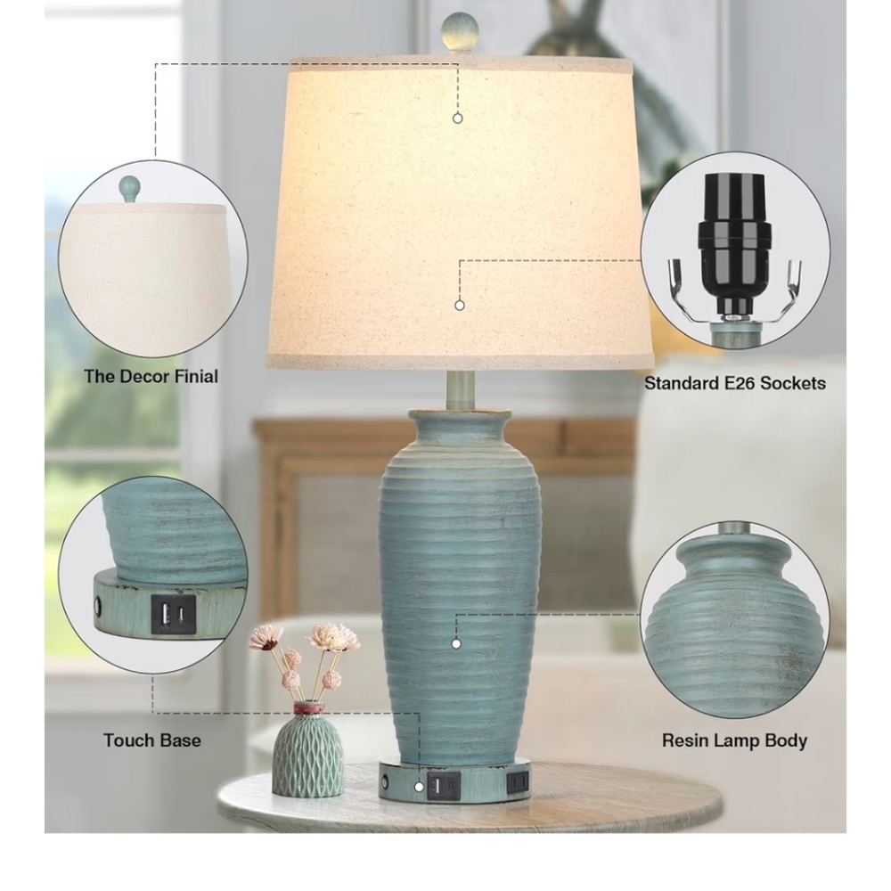 25" Farmhouse Jar Table Lamps Set of 2, 3 Way Touch Control Rustic Bedside Lamps - Picture 7 of 10